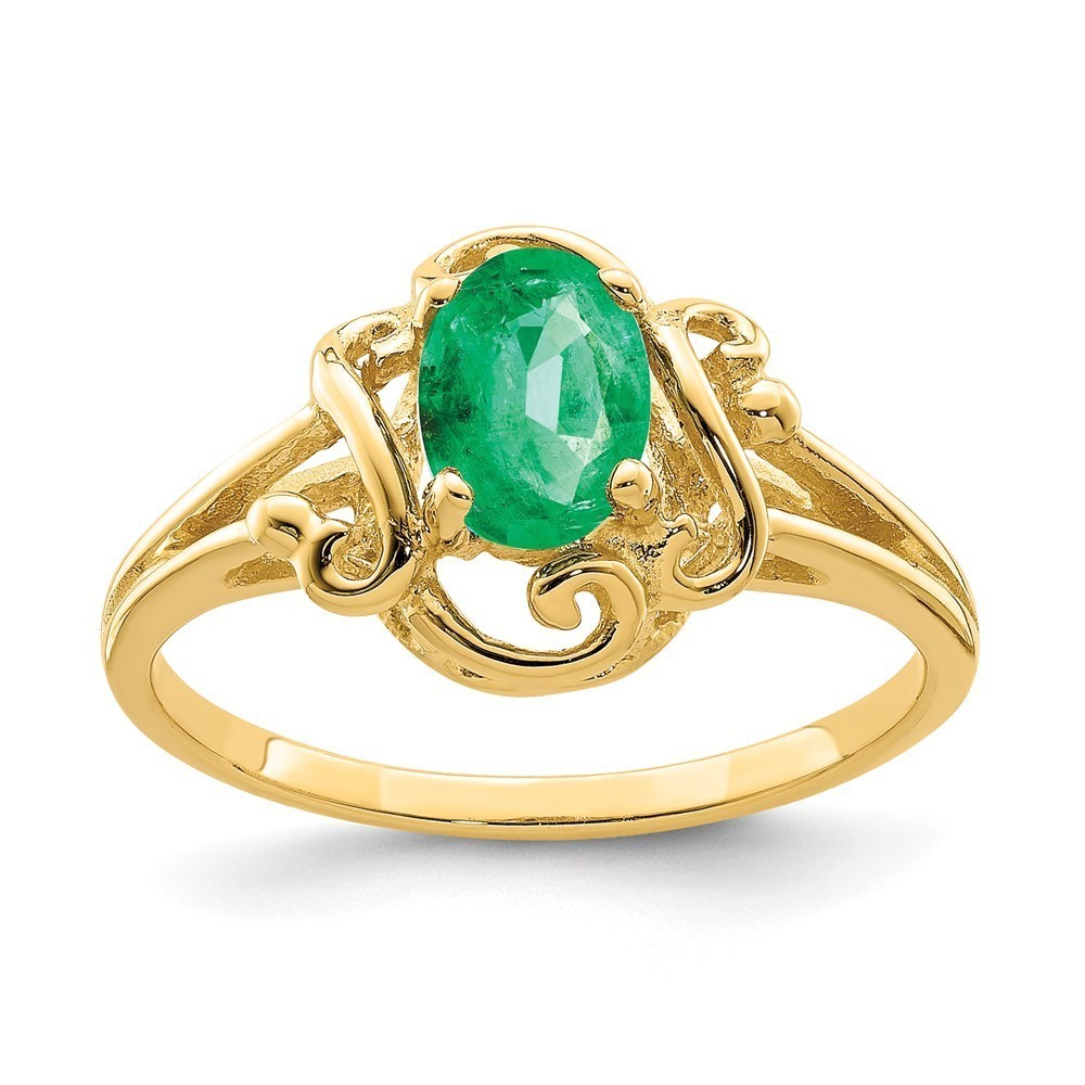 Million Charms 14k Yellow Gold 7x5mm Oval Green Emerald ring, Size 6